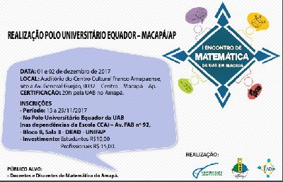 notícia: Inscrições para I Encontro de Matemática da UAB em Macapá encerram na quarta-feira, 29