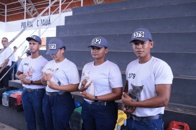 notícia: Alunos do Curso de Formação da PM adotam gatos para incentivar os cuidados com os animais