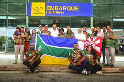notícia: 'Mostrando a força da cultura, da arte e dos compositores do Amapá’, celebra governador Clécio Luís no embarque dos artistas rumo ao Rio de Janeiro