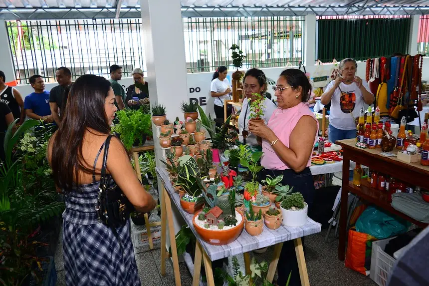 A feira apresenta um espaço destinados para plantas ornamentais. 