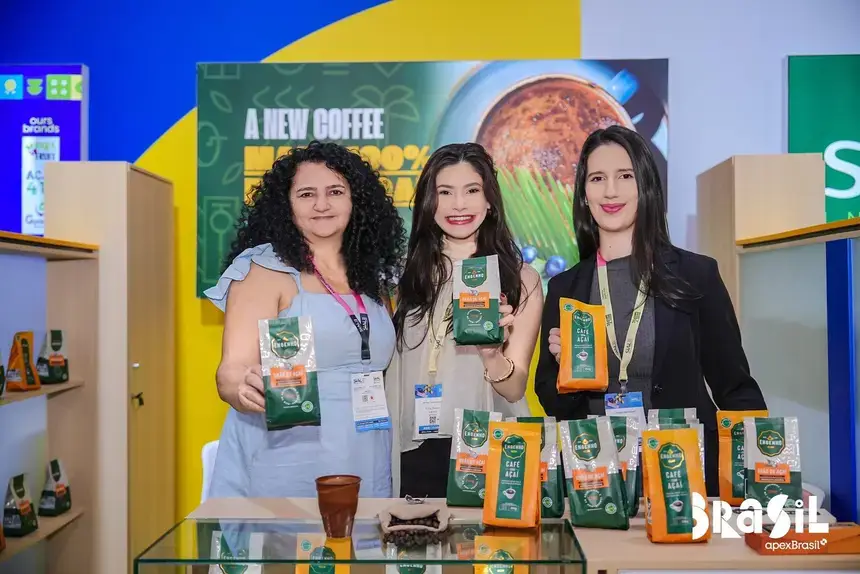 Foto: ApexBrasil A empresa Engenho Café de Açaí foi um dos destaques do estande brasileiro.