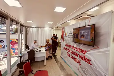 notícia: Hemoap leva unidade móvel ao ELAS II para incentivar doação de sangue